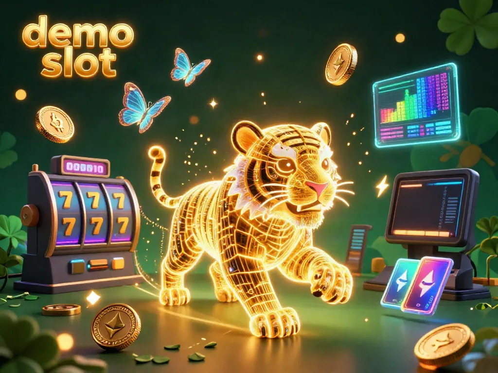 Experience thrilling gameplay with demo slot in this vibrant 3D casino scene featuring animated slot elements and crypto coins.