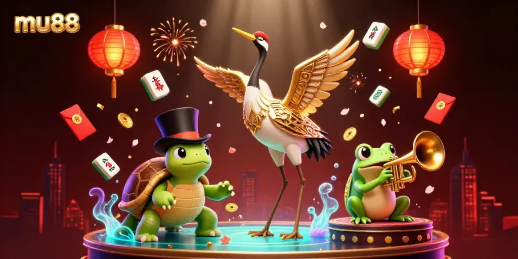 Experience the excitement of mu88 casino with vibrant 3D art showcasing unique characters and game elements.
