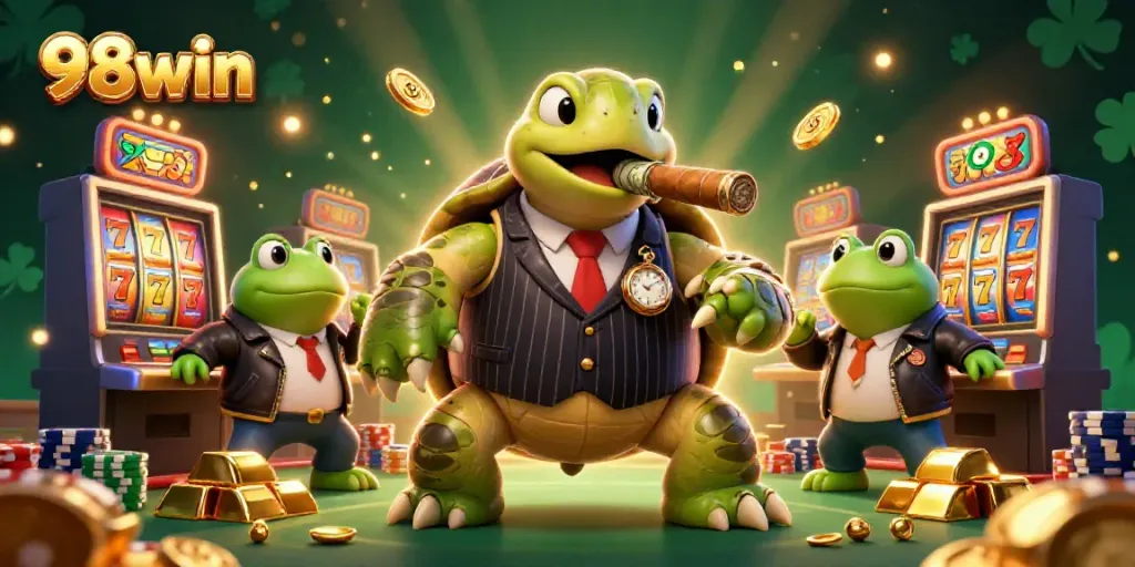 Experience the vibrant casino energy with 98win's dynamic characters and exciting slot elements.