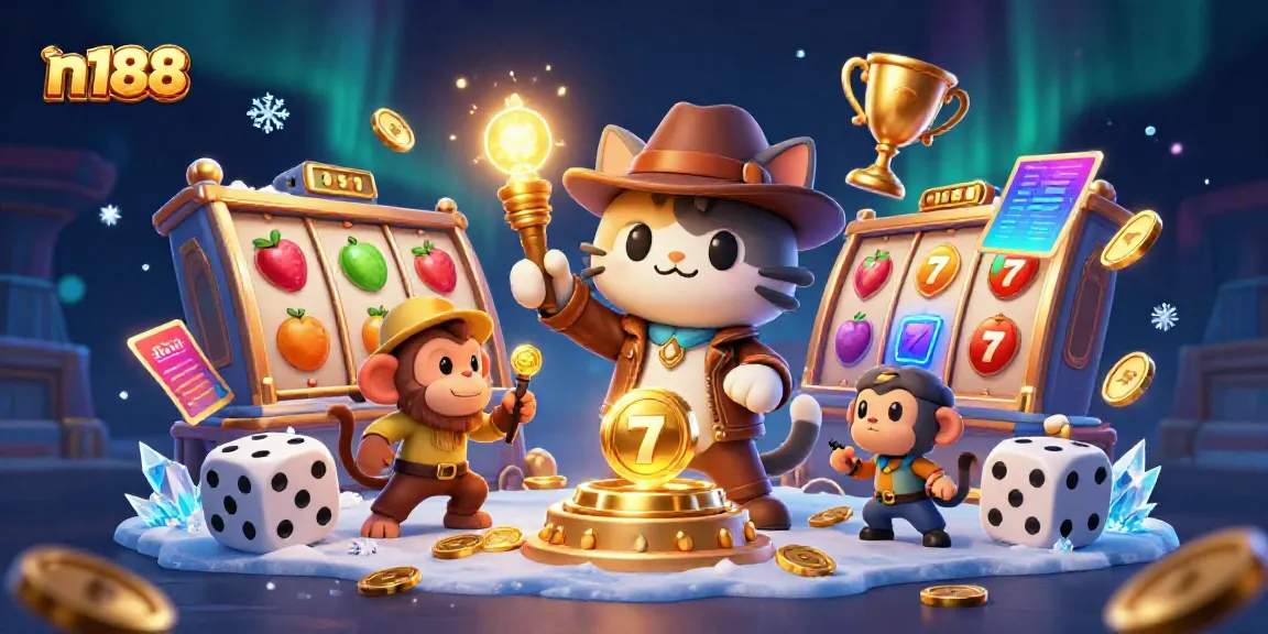 Engage with n188’s thrilling casino adventure as a cartoon explorer uncovers a golden jackpot.