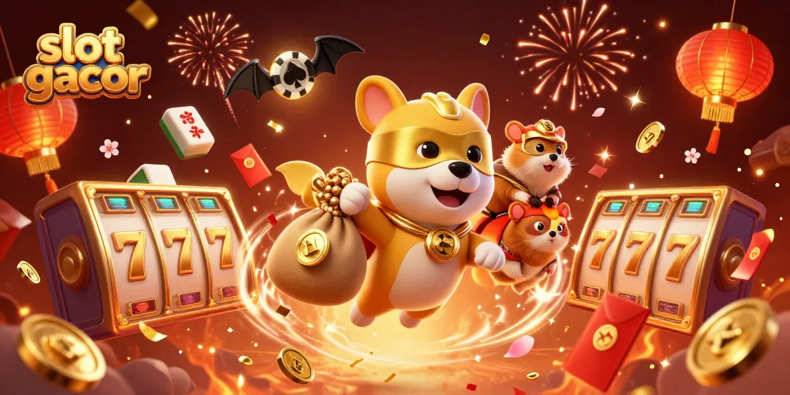 Engage in thrilling gaming with slot gacor featuring a superhero dog, vibrant colors, and dynamic casino elements.