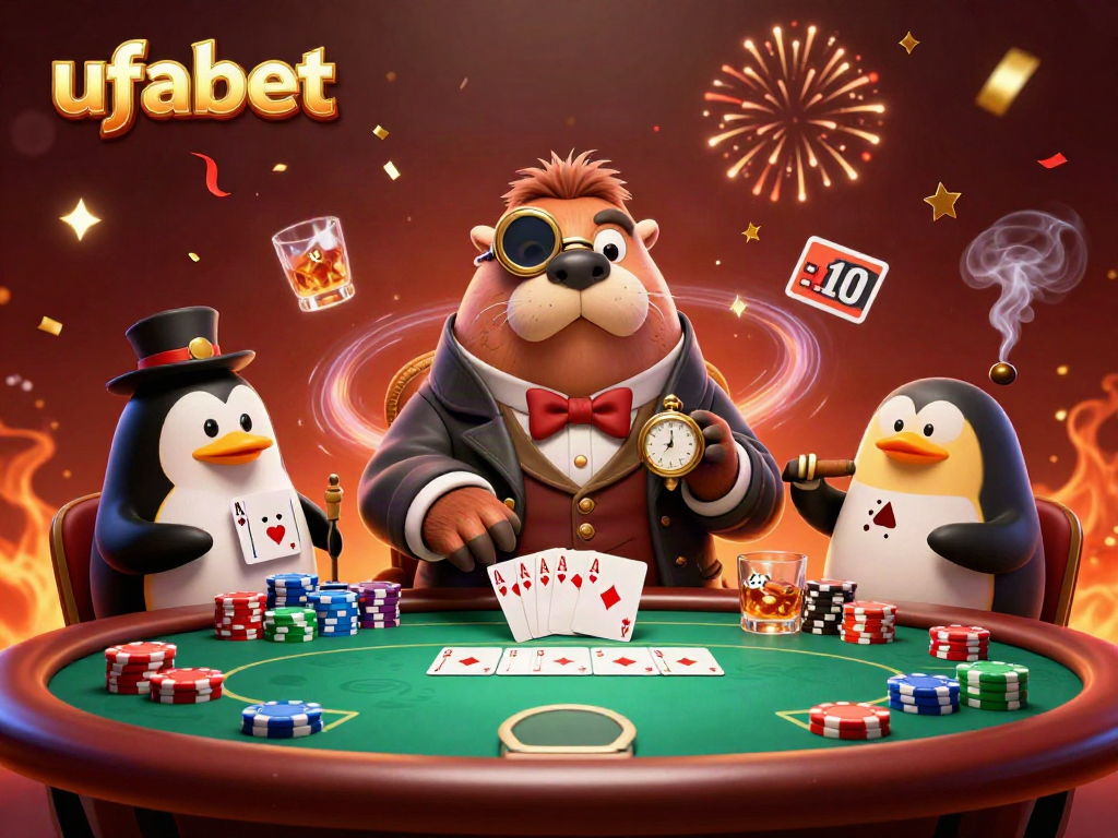 ภาพการ์ตูน 3D ของ ufabet ที่แสดงถึงความสนุกสนานในคาสิโนใต้น้ำ