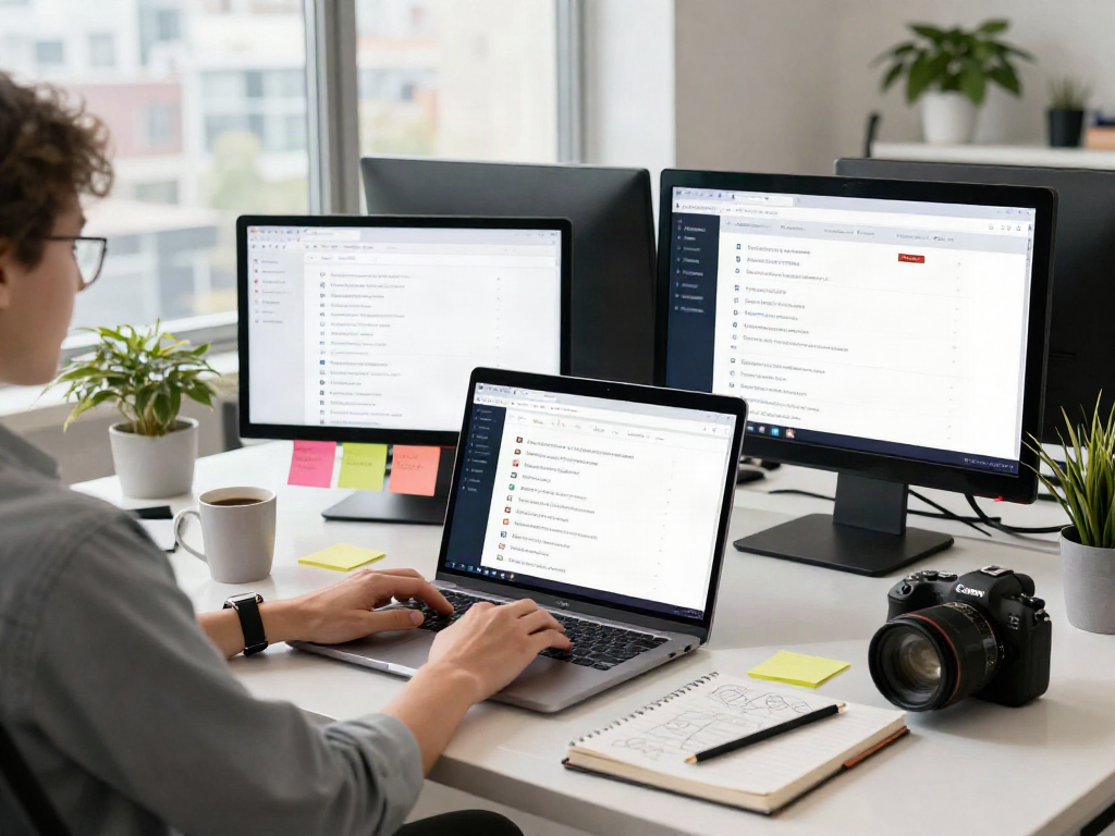 Person organizing 주소모음 links in a modern office.