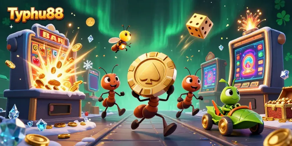 Experience Typhu88's thrilling casino adventure with ants heist and jackpot winnings bursting into view.