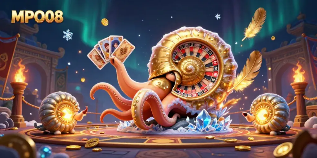 MPO08 showcases an exciting nautilus-themed casino scene with dynamic betting action and glowing elements.