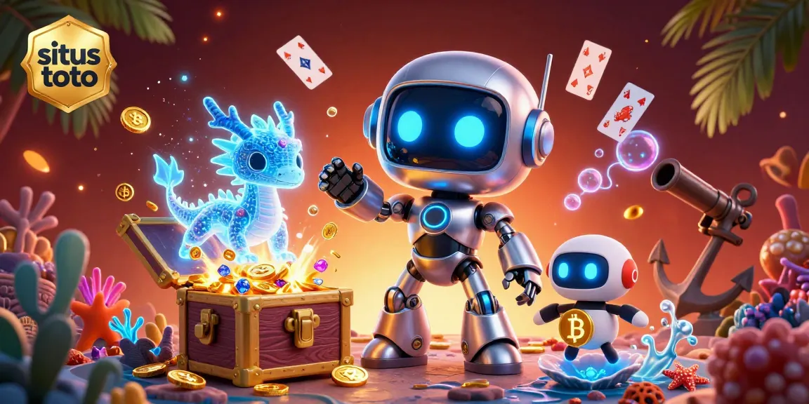 Experience the exciting world of situs toto with a vibrant 3D scene featuring cyberpunk elements and gaming treasures.