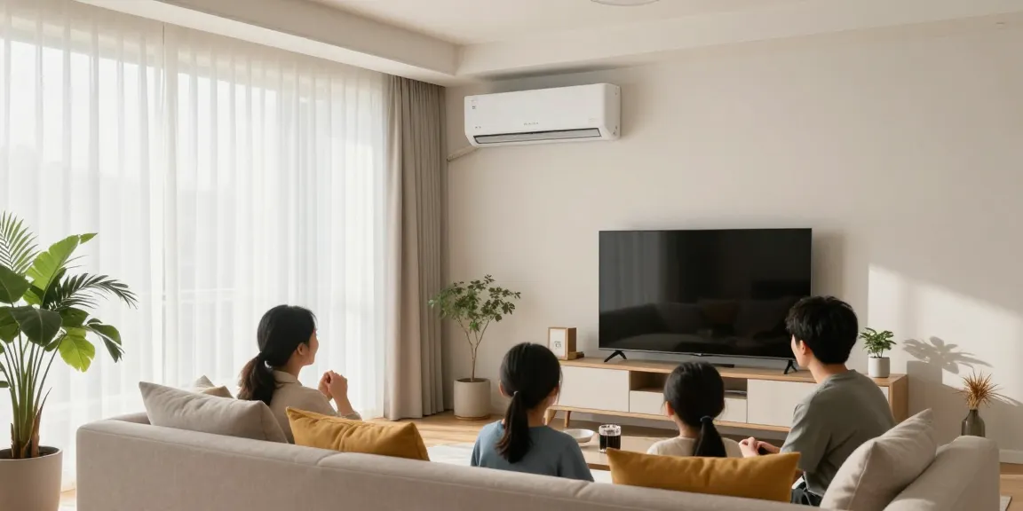 Cozy living room showcasing a mini split AC system providing efficient cooling.