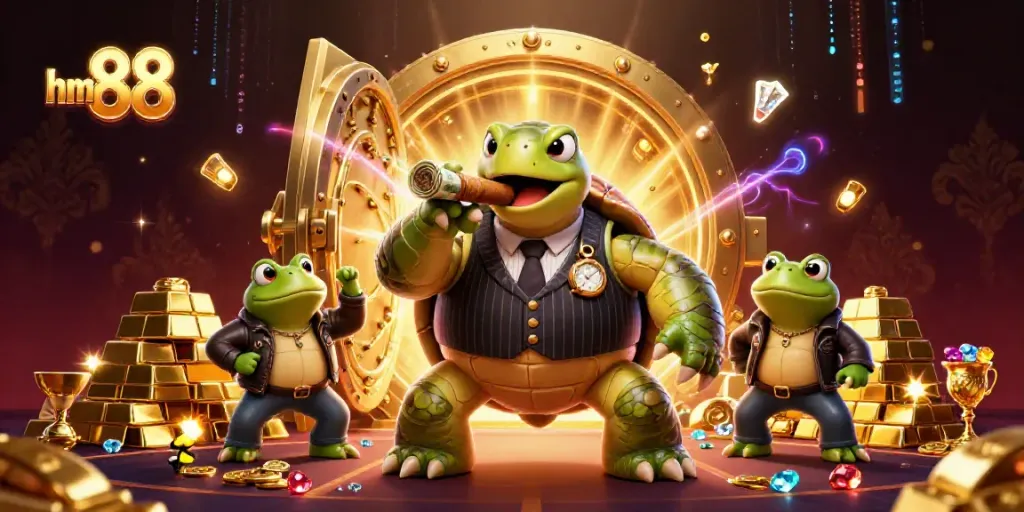 Experience thrilling gaming with hm 88 in a vibrant, dynamic casino scene featuring rich characters and dazzling treasures.