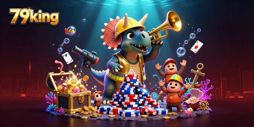 79king celebrates wins with a dynamic casino scene featuring cheers, poker chips, and festive underwater elements.