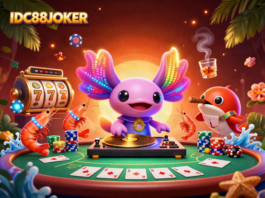 Experience gaming excitement with IDC88JOKER’s vibrant 3D casino celebration scene.
