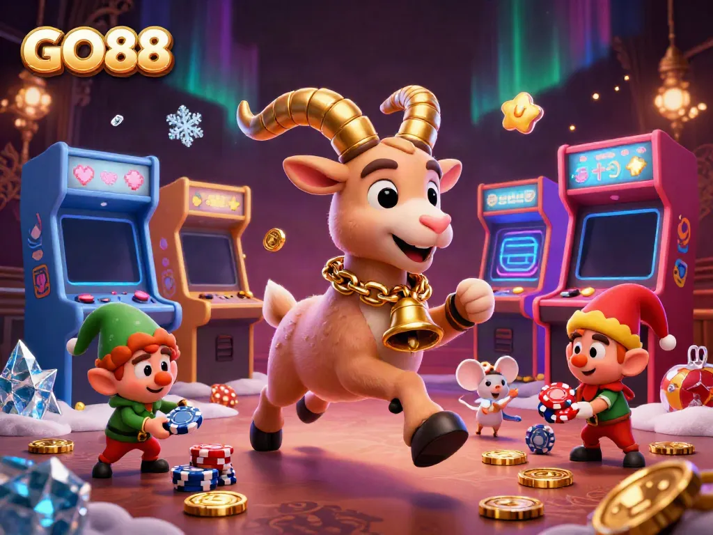 Experience the thrill of GO88 with festive characters in a captivating 3D casino illustration.