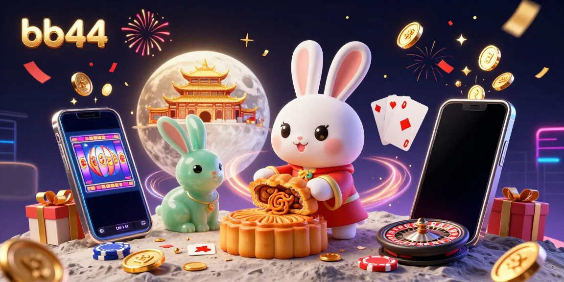 bb44 showcases a whimsical lunar casino scene with a moon rabbit revealing poker chips from mooncakes.