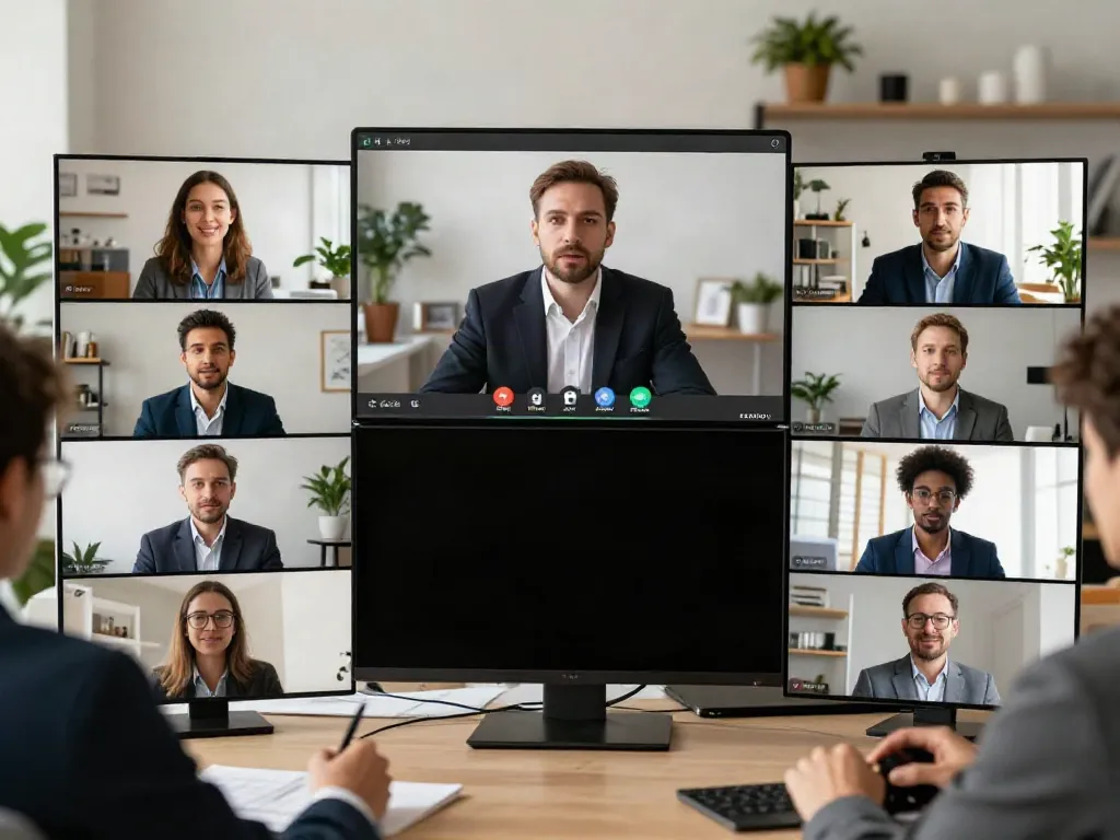 Deepfake protected Online Video Calls, Meetings and Conferencing with professionals engaged in a secure virtual meeting environment.