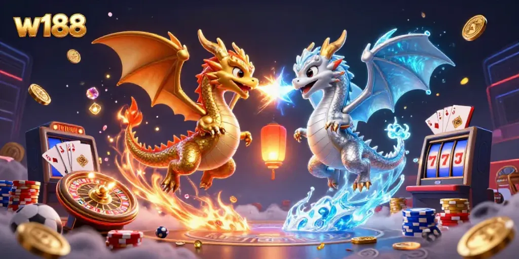 Experience the thrill of w188 with dynamic dragons and vibrant casino elements in an electrifying gambling universe.