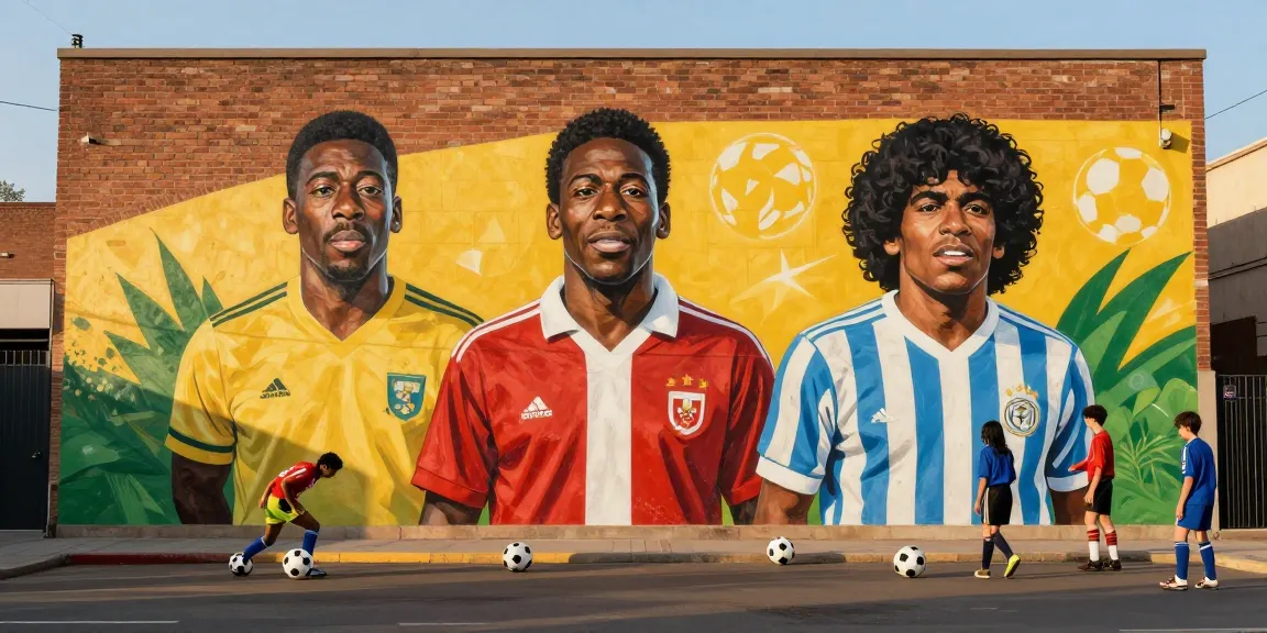 TOP10ตำนานนักเตะ mural showcasing iconic football legends, inspiring young players.