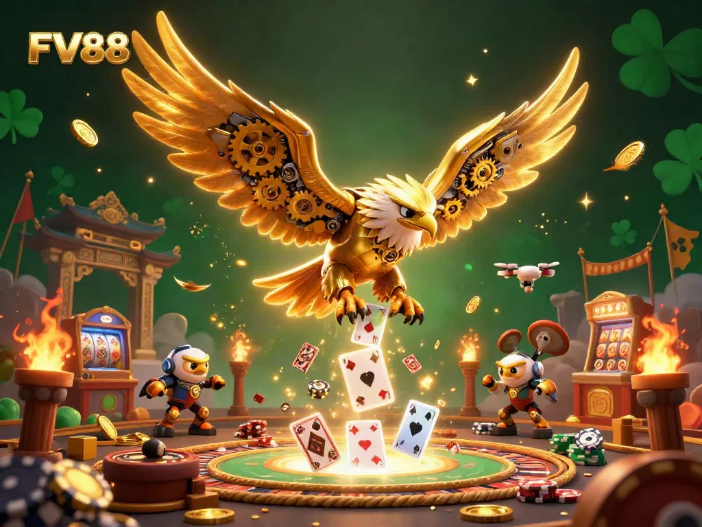 Witness the thrilling dive of the FV88 golden eagle in an explosive casino arena.
