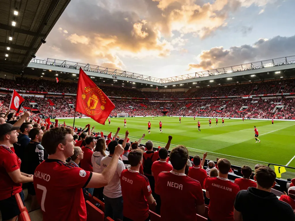 Exciting scene of passionate fans during แมนยูVSลิเวอร์พูล match showcasing energy and sportsmanship, highlighting the rivalry สถิติแมนยู พบ ลิเวอร์พูล.