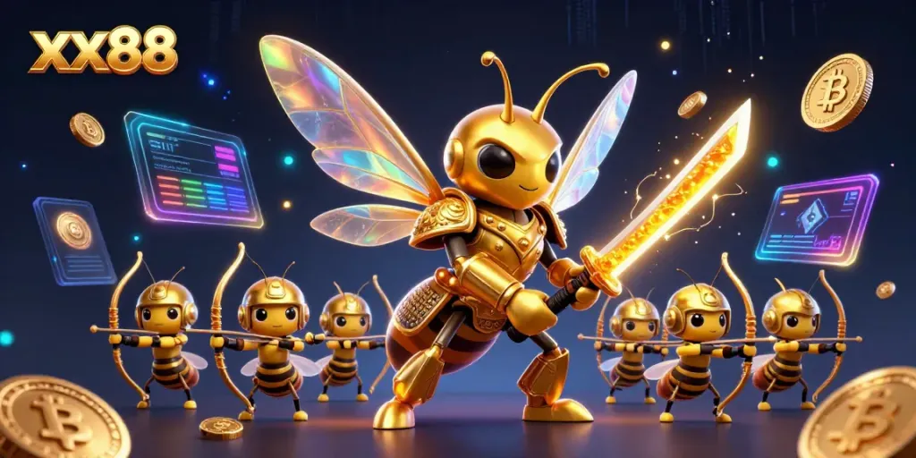 Engage in exciting gambling adventures with xx88's vibrant 3D illustration featuring a hornet in samurai armor.