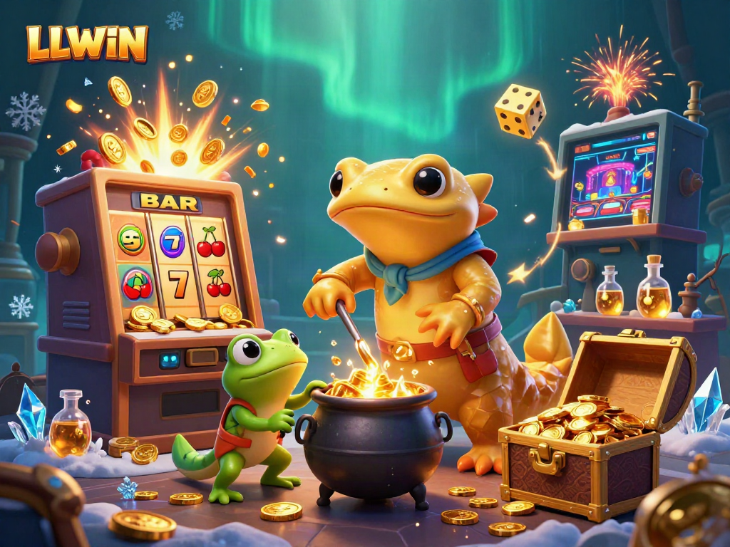 LLWIN transports players into a magical 3D casino scene filled with vibrant elements and exciting game visuals.