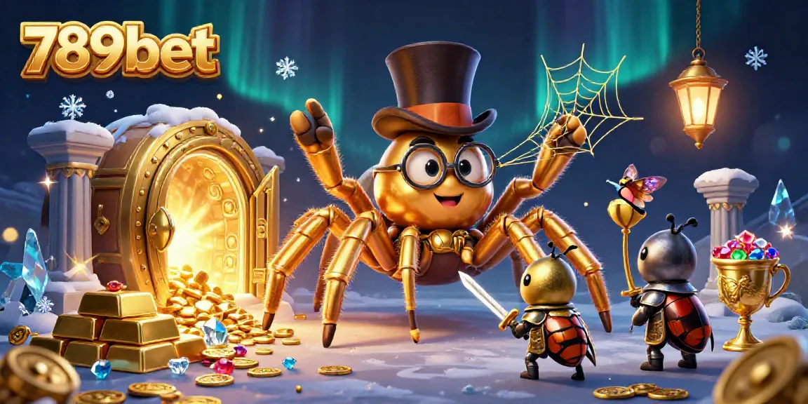 Immerse in the vibrant world of 789bet with this intricate 3D casino illustration featuring a golden tarantula and knight.